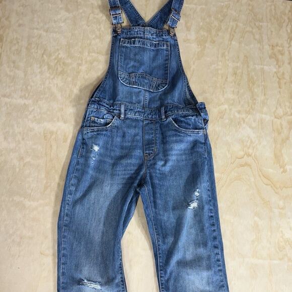 Gap Kids Overalls Girls XL Denim Blue Relaxed Distressed Bootcut Cotton - Picture 2 of 9